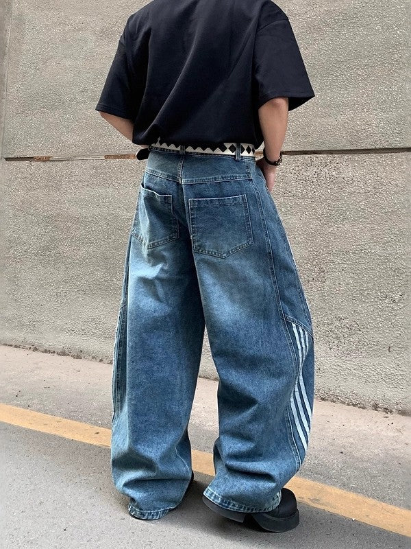 Patchwork Striped Denim Jeans
