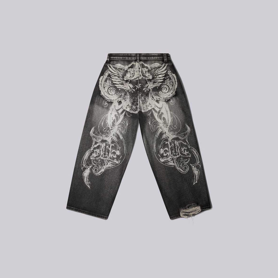 "Angels" Printed Denim Pants