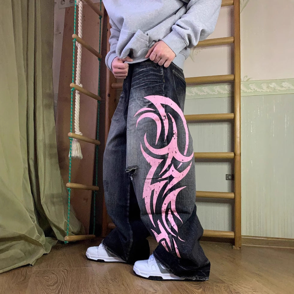 Pink Printed Denim Jeans