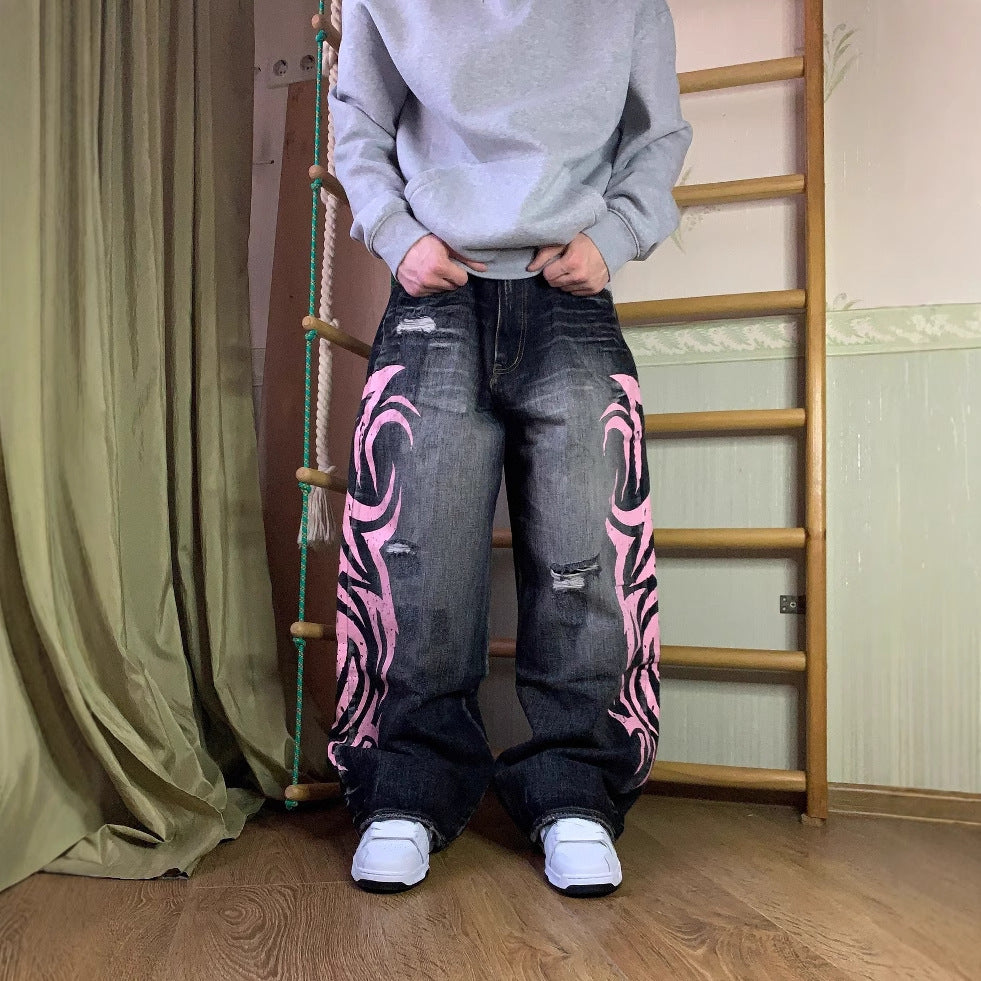 Pink Printed Denim Jeans