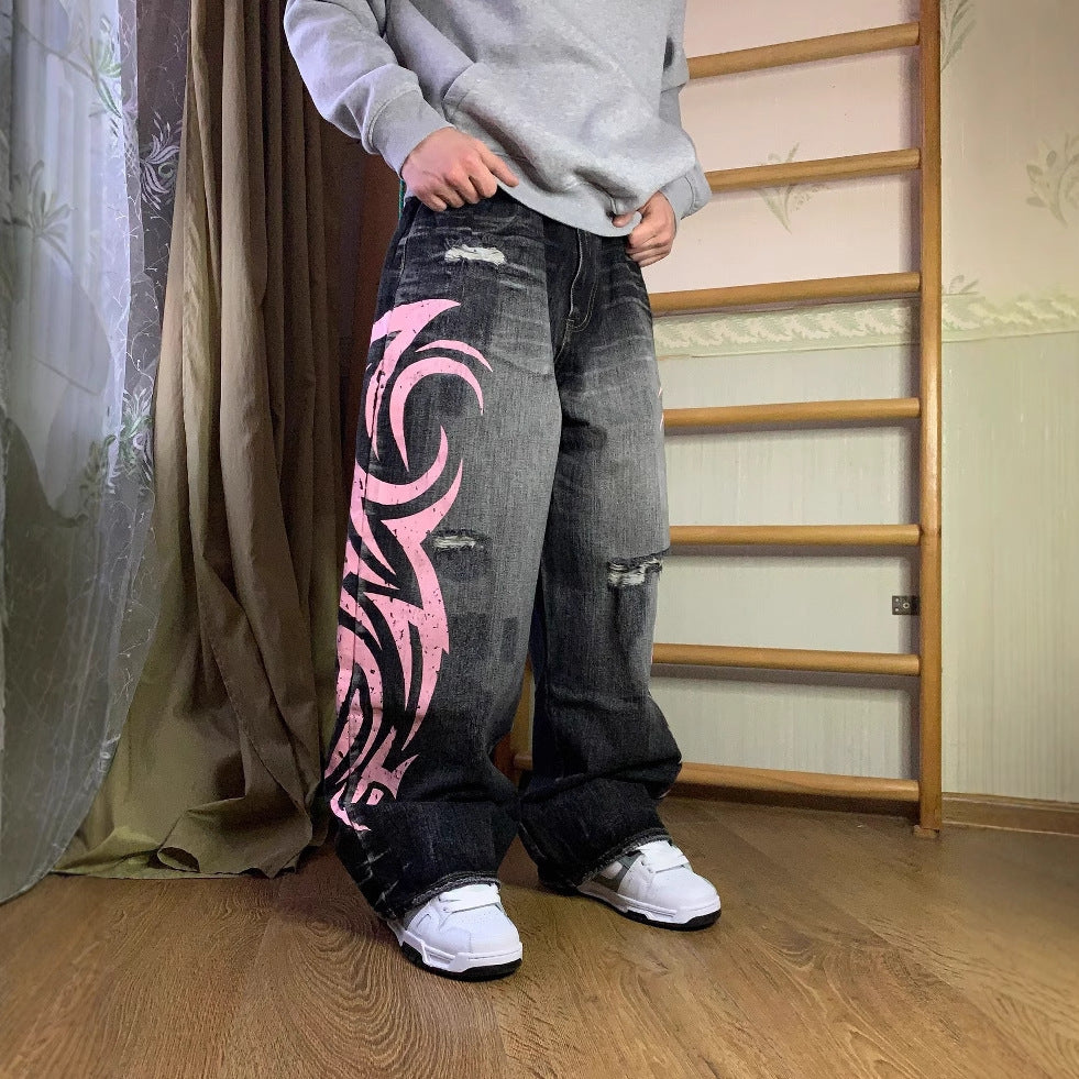 Pink Printed Denim Jeans