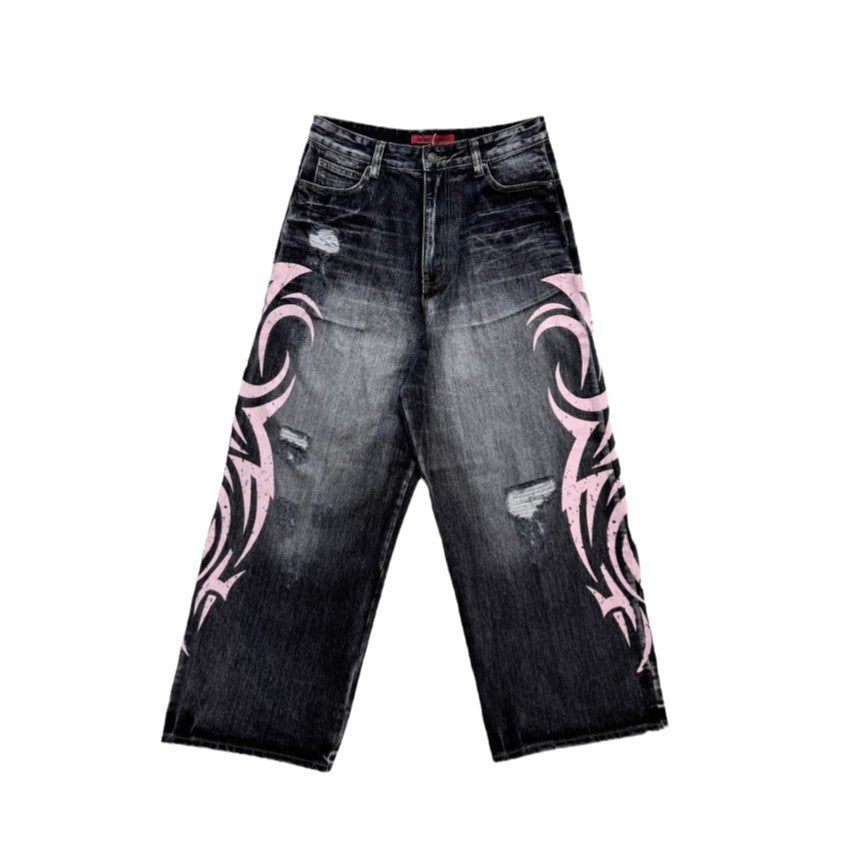 Pink Printed Denim Jeans