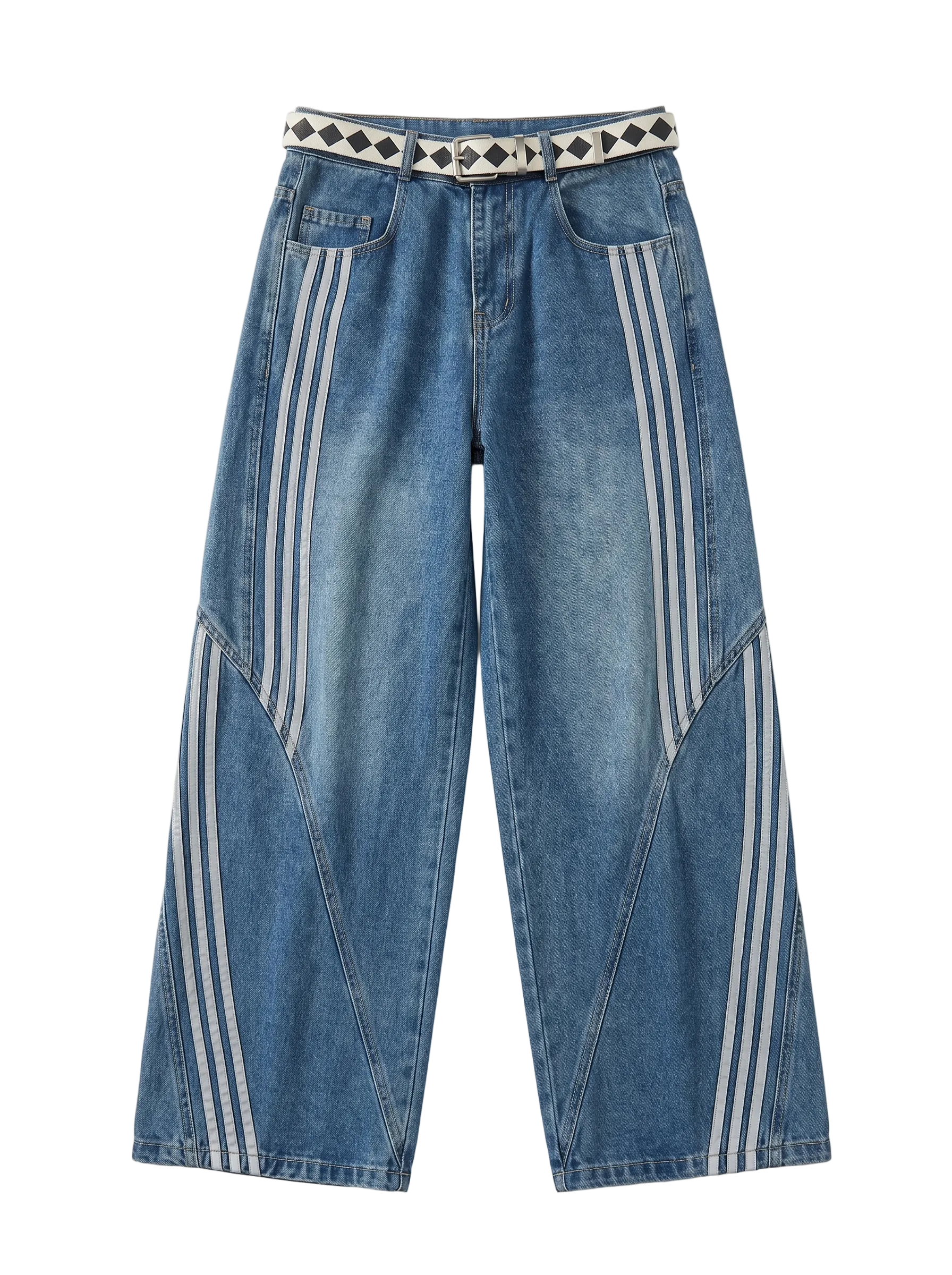 Patchwork Striped Denim Jeans