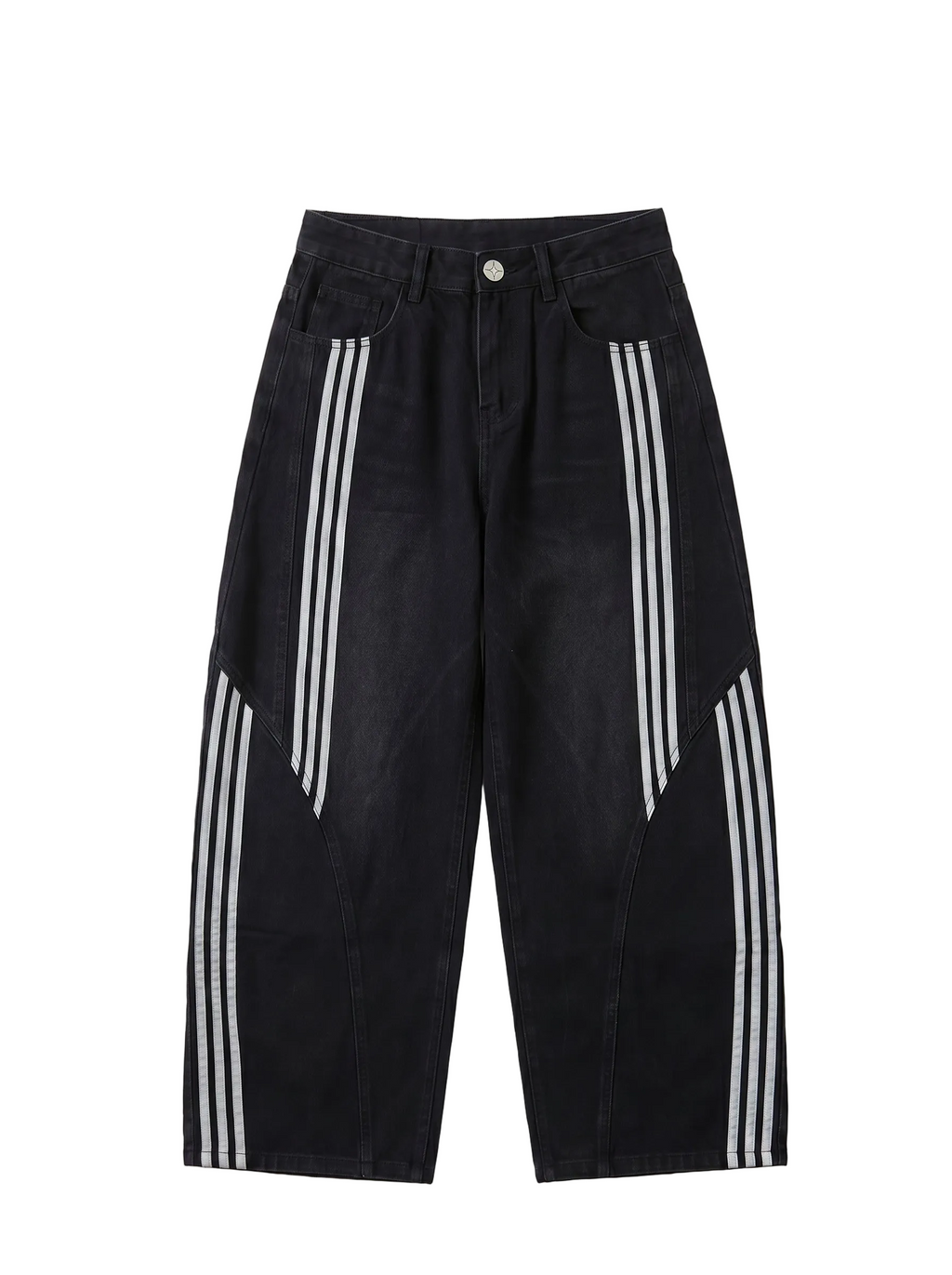 Black Patchwork Striped Denim Jeans