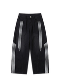 Black Patchwork Striped Denim Jeans