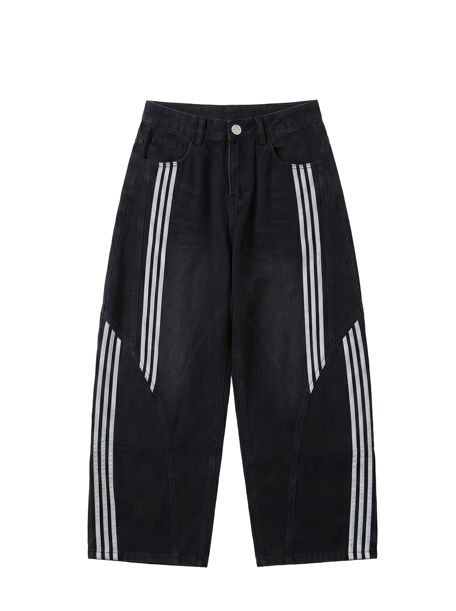 Black Patchwork Striped Denim Jeans